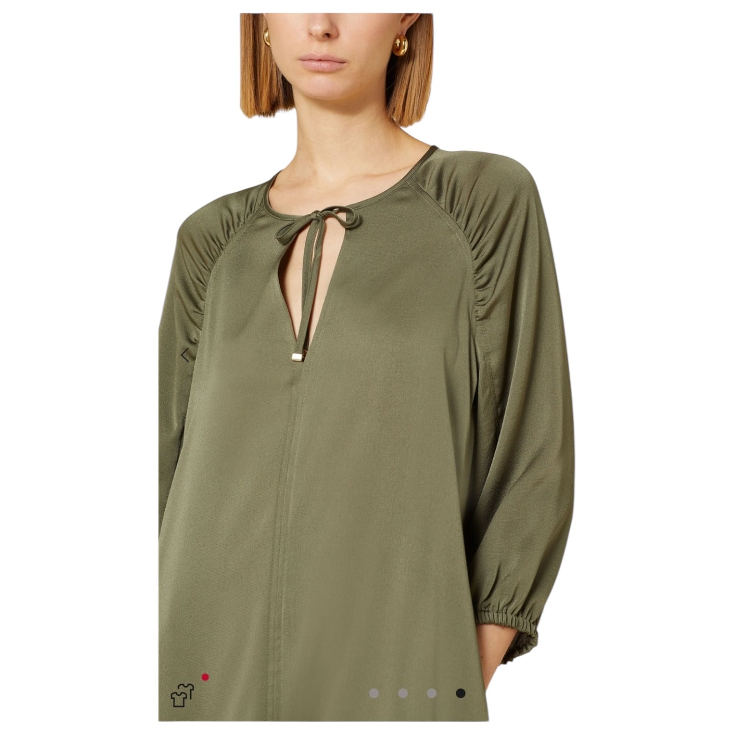 Riani Olive Satin Dress with 3/4 Sleeves - 18 - NEW