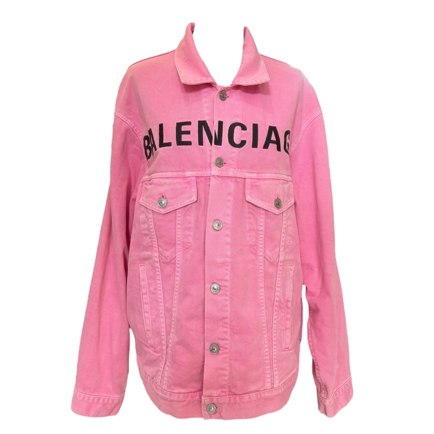 Balenciaga Pink Printed Logo Denim Jacket