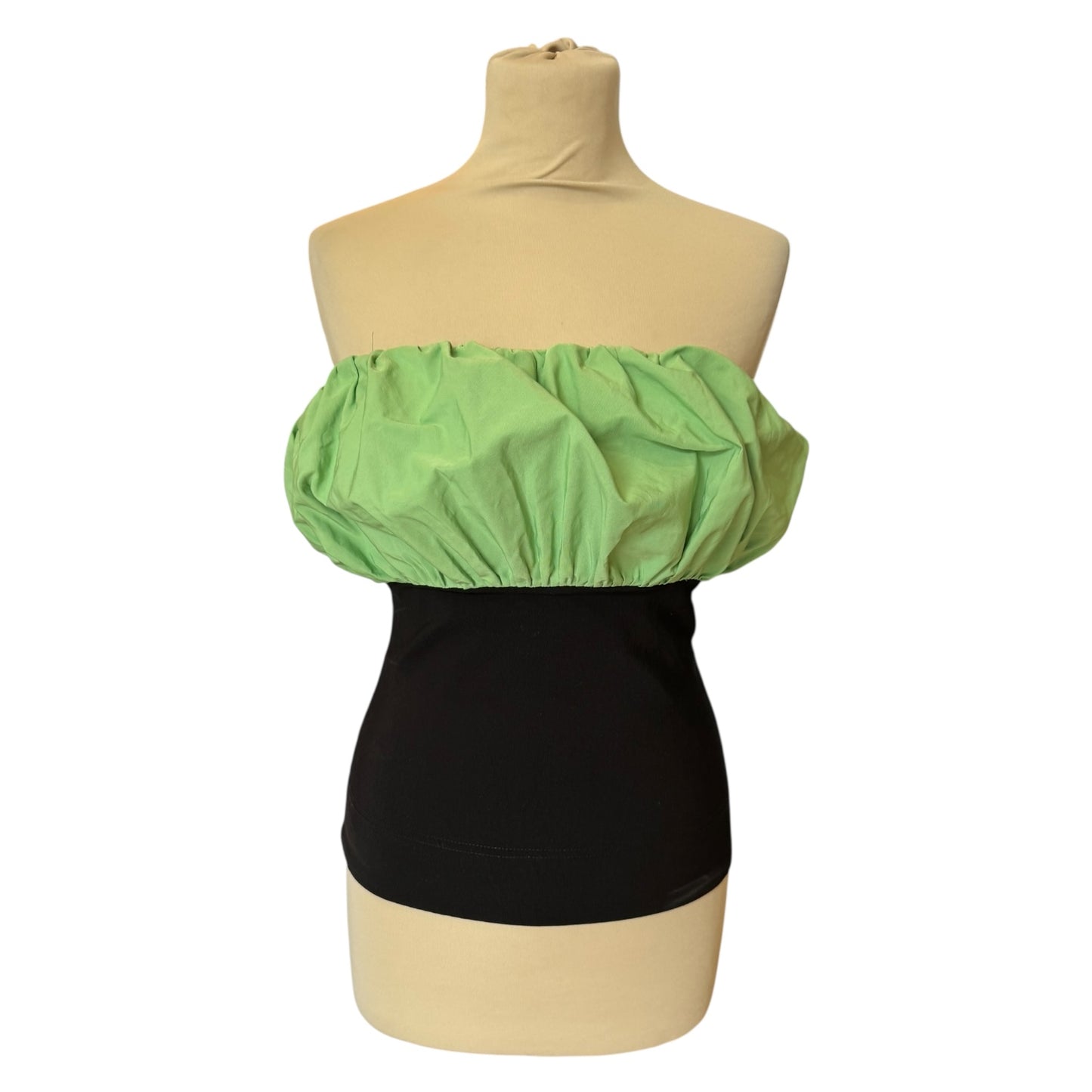 Ganni Green and Black Gathered Top - 6/8