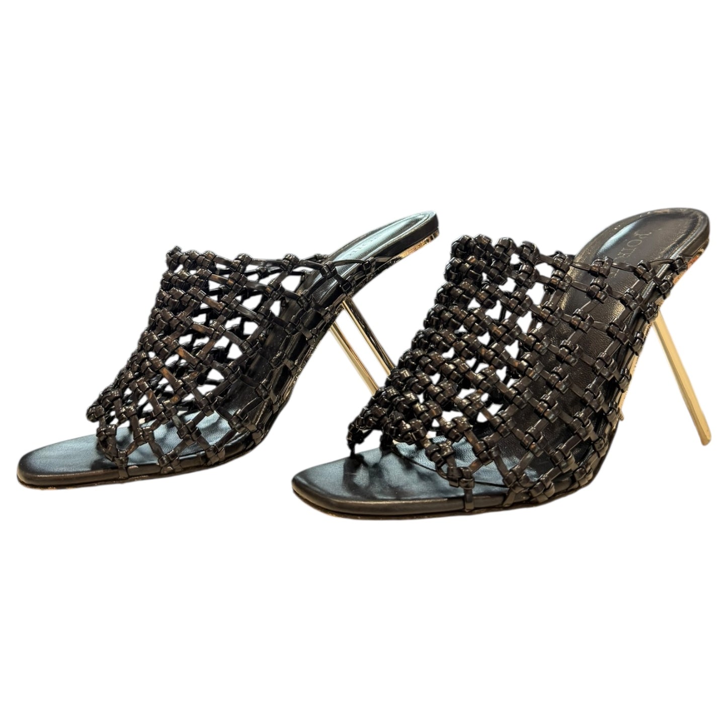 Poiret Black Woven Leather Heels - 38 / 5