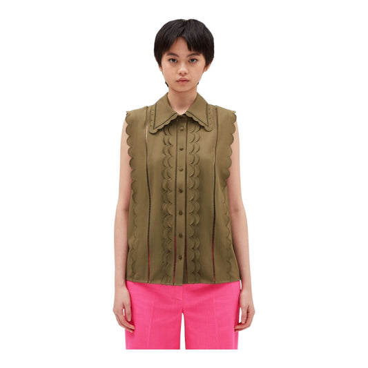 Claudie Pierlot Khaki Sleeveless Scalloped Shirt - 12