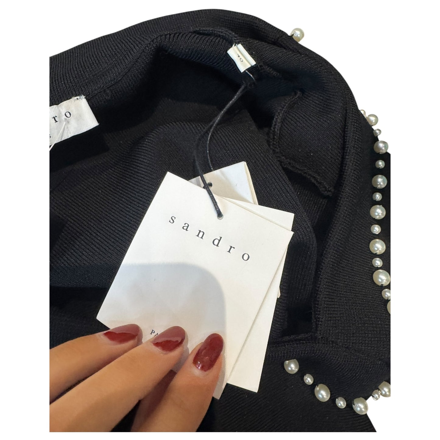 Sandro Suity Black Pearl Knit Dress - 10/12 - NEW