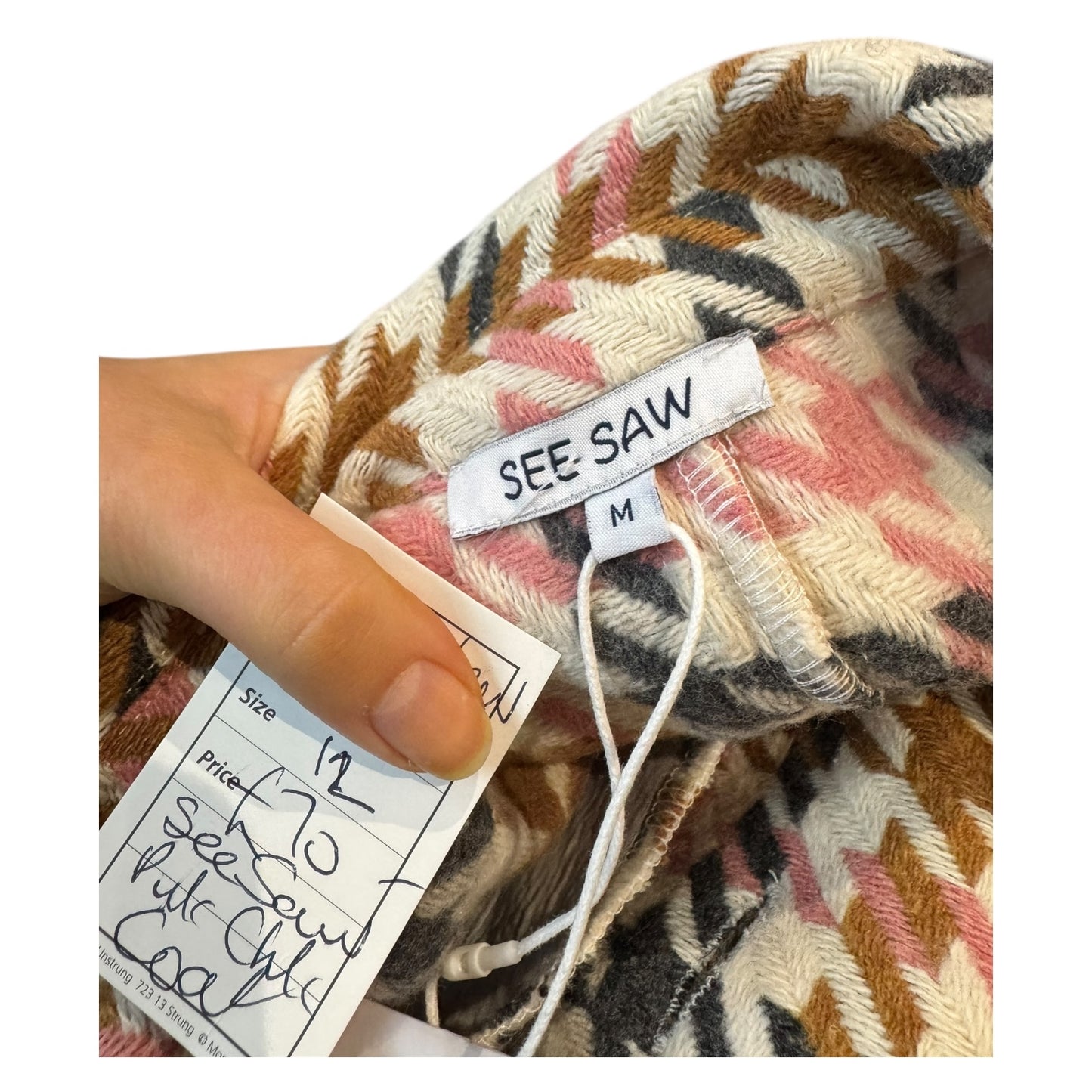 See Saw Houndstooth Coat in Pink, Cream, Tan and Grey - 12 - NEW