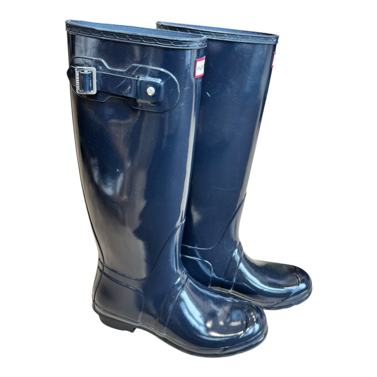 Hunter Navy Tall Gloss Wellie Boots - 7