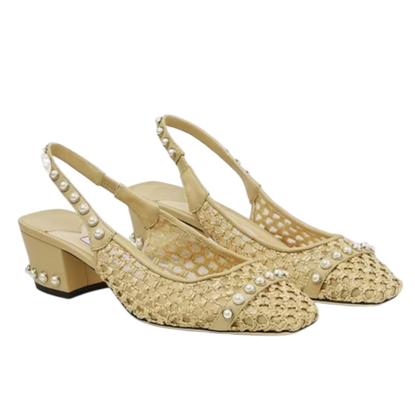 Jimmy Choo 'Hya' Raffia and Pearl Slingback Kitten Heels - 40/7