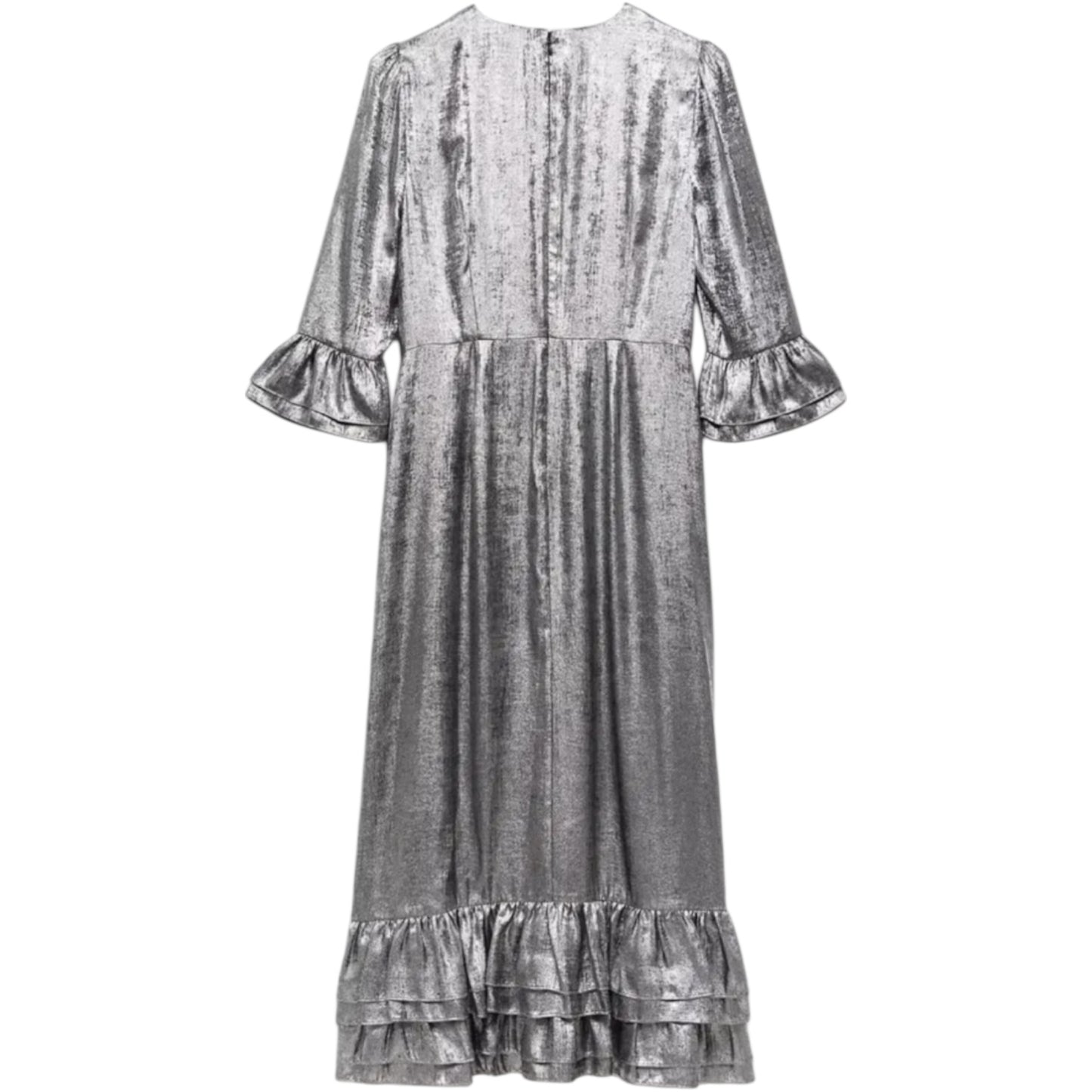 Mint Velvet Metallic Silver Midi Dress - 8 - NEW
