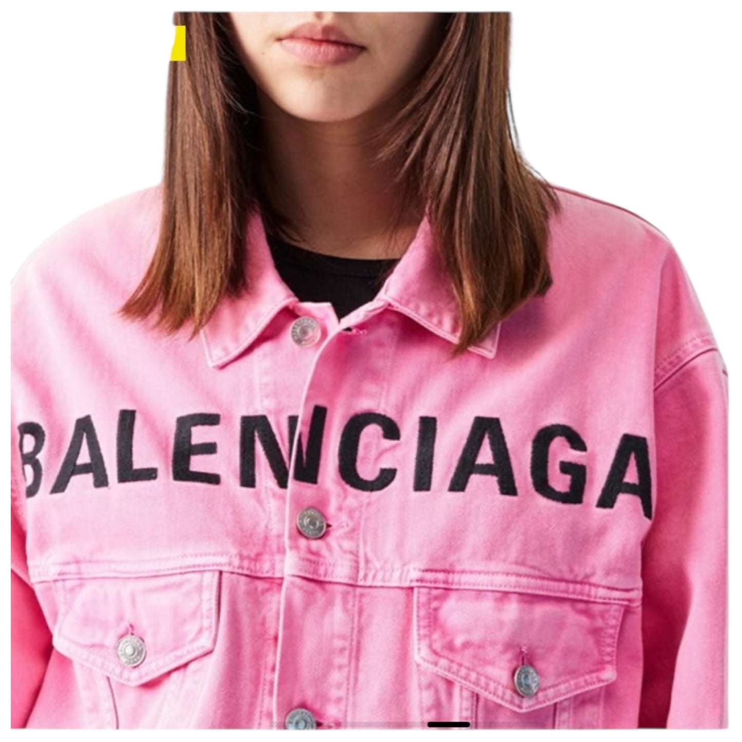 Balenciaga Pink Printed Logo Denim Jacket