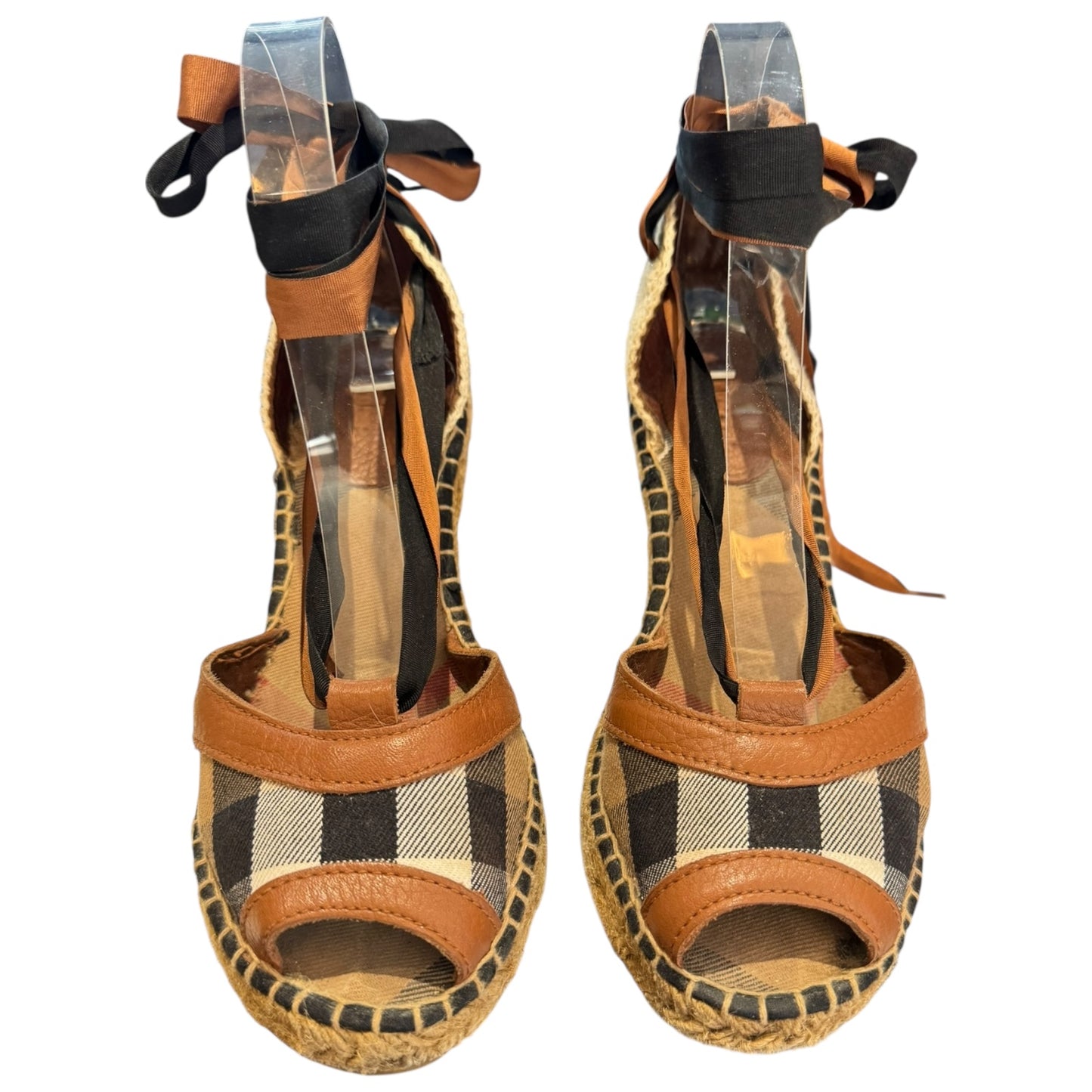 Burberry Wedge Espadrille Sandal with Ribbon Tie - 38 / 5