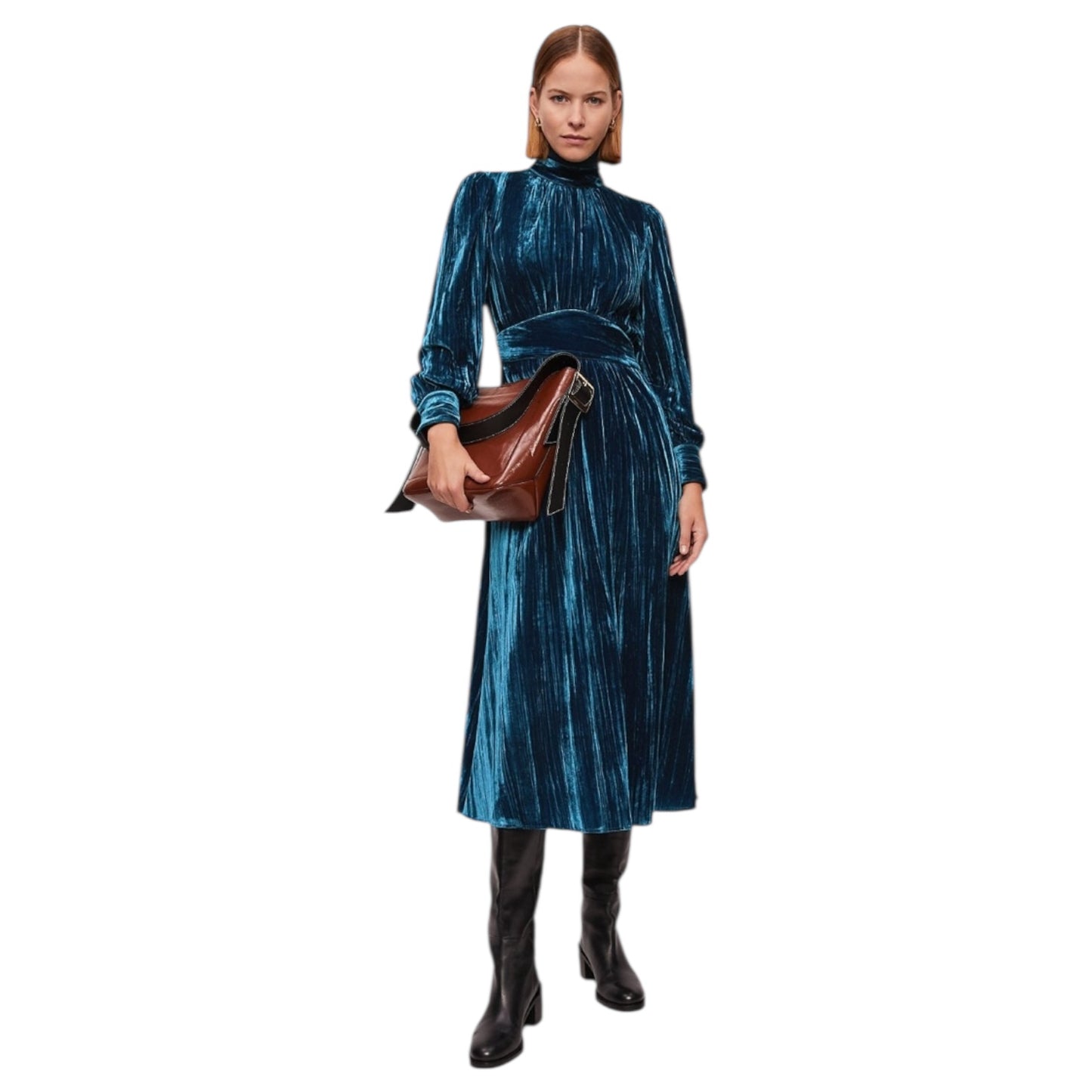 Jigsaw Blue Plisse Velvet Midi Dress - 10