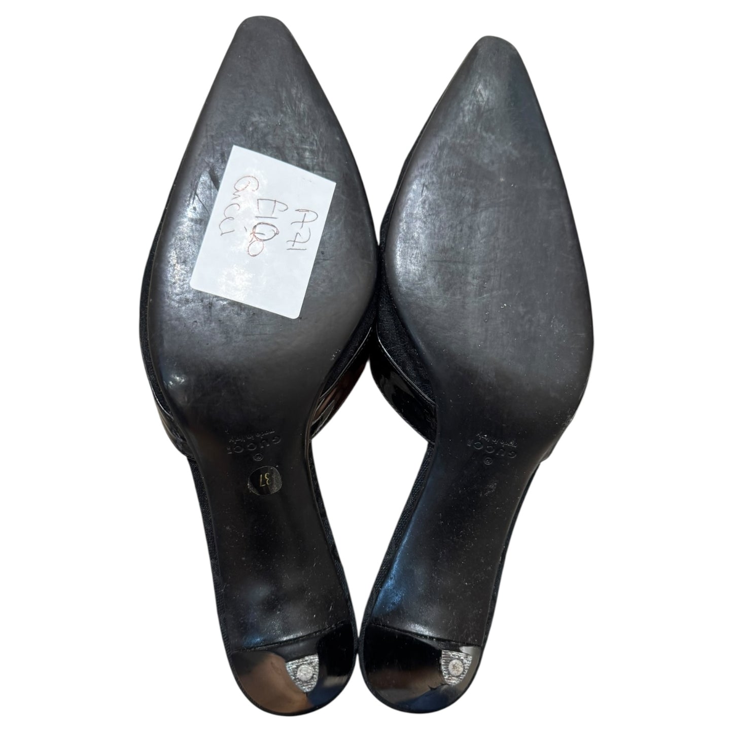 Gucci Black Guccissima Pointed Mule Heels - 37 / 4