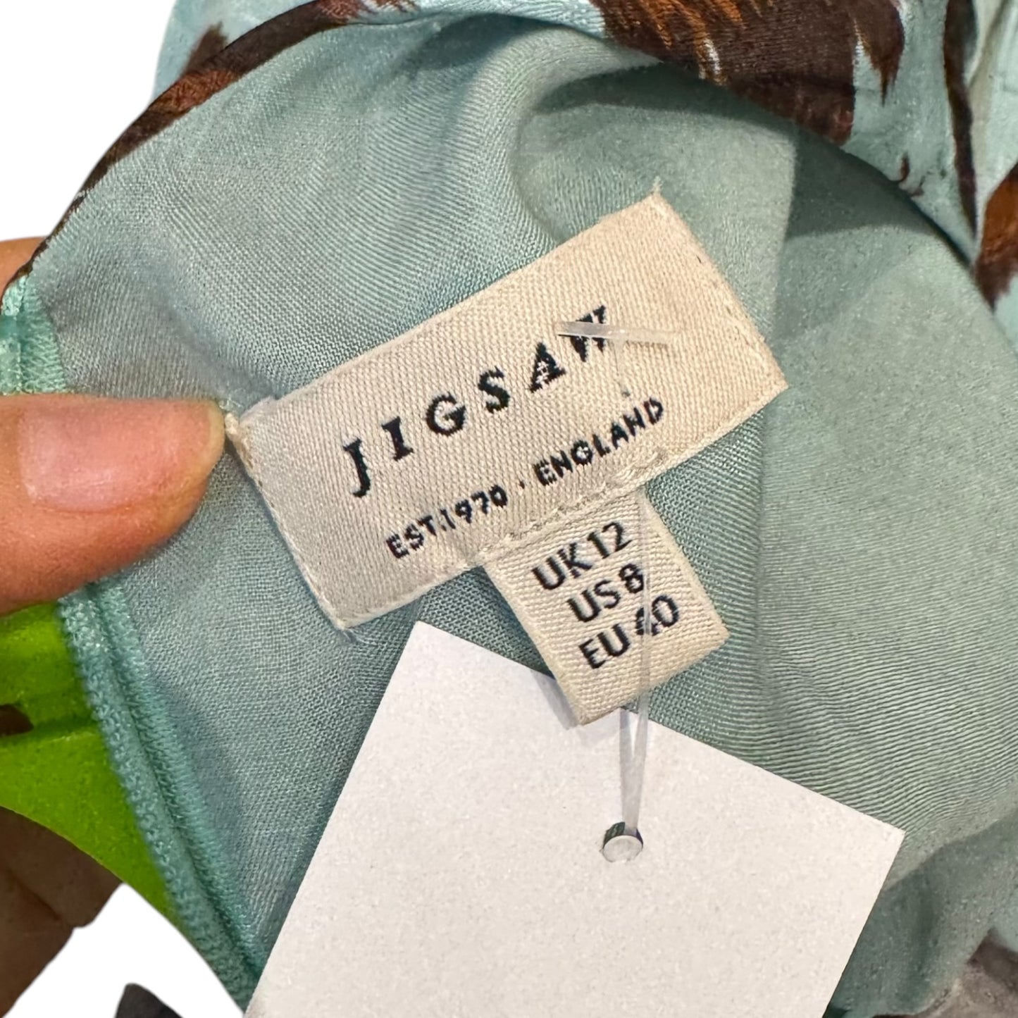 Jigsaw Turquoise and Brown 'Jacquard Ruched Midi' Dress - 12