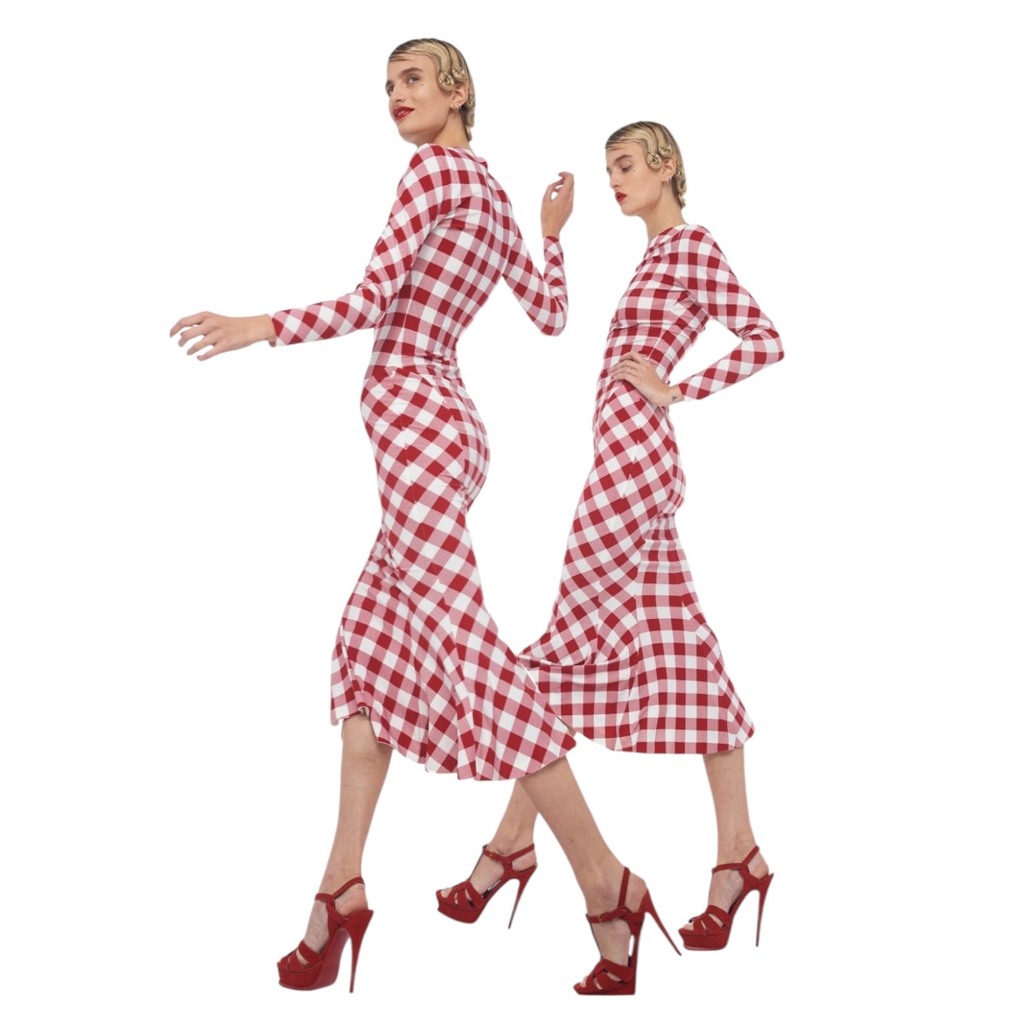 Norma Kamali Red Check Fishtail Dress - 10