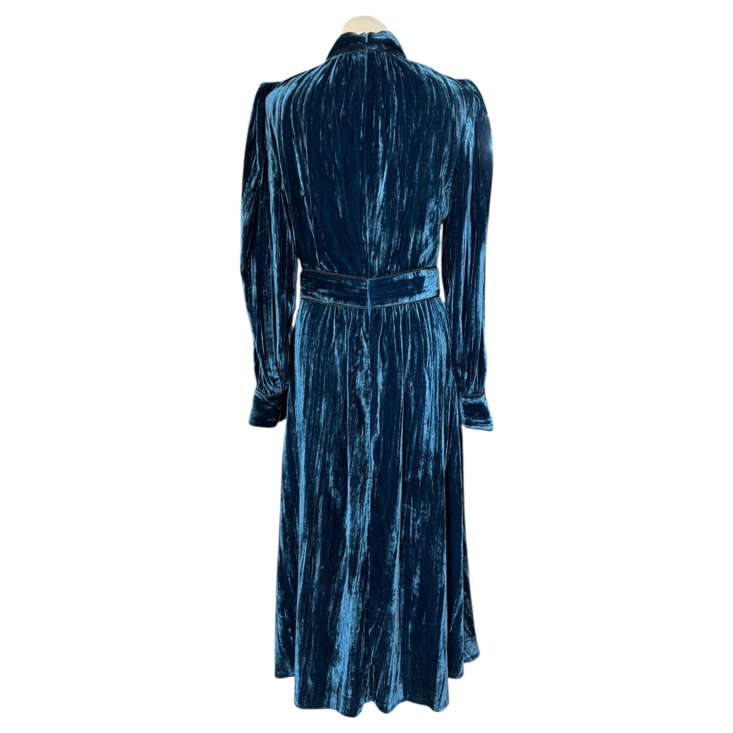 Jigsaw Blue Plisse Velvet Midi Dress - 10