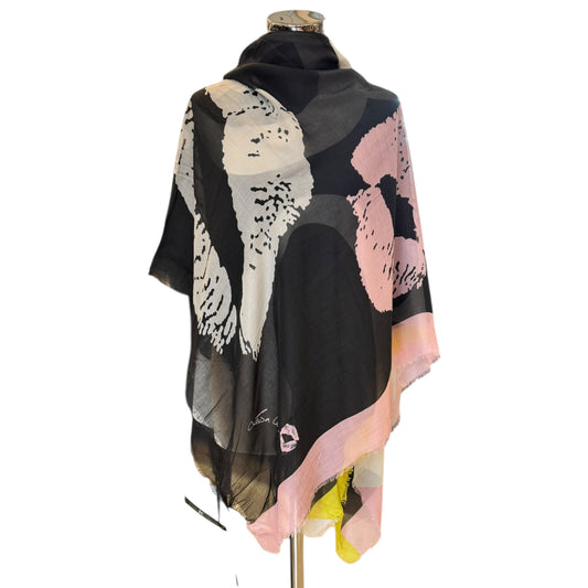 Luisa Cerano Black Pink and Yellow Modal Scarf - NEW