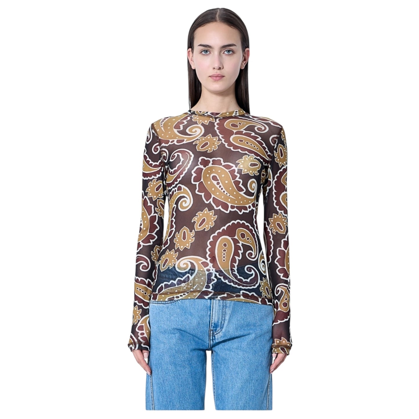 JW Anderson Underpinning Brown Paisley Mesh Top - 10