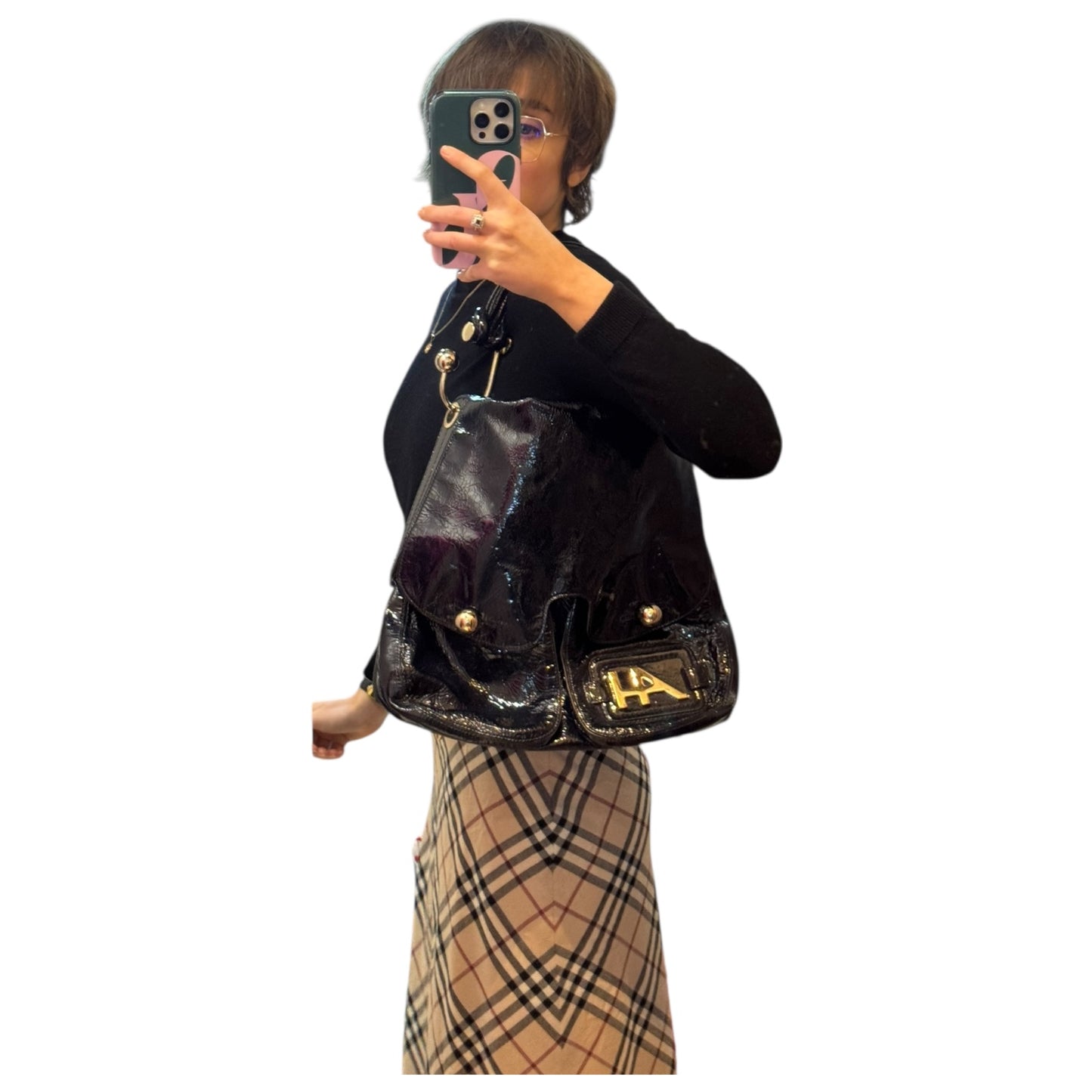 Anya Hindmarch Black Patent Leather and Silver Bag