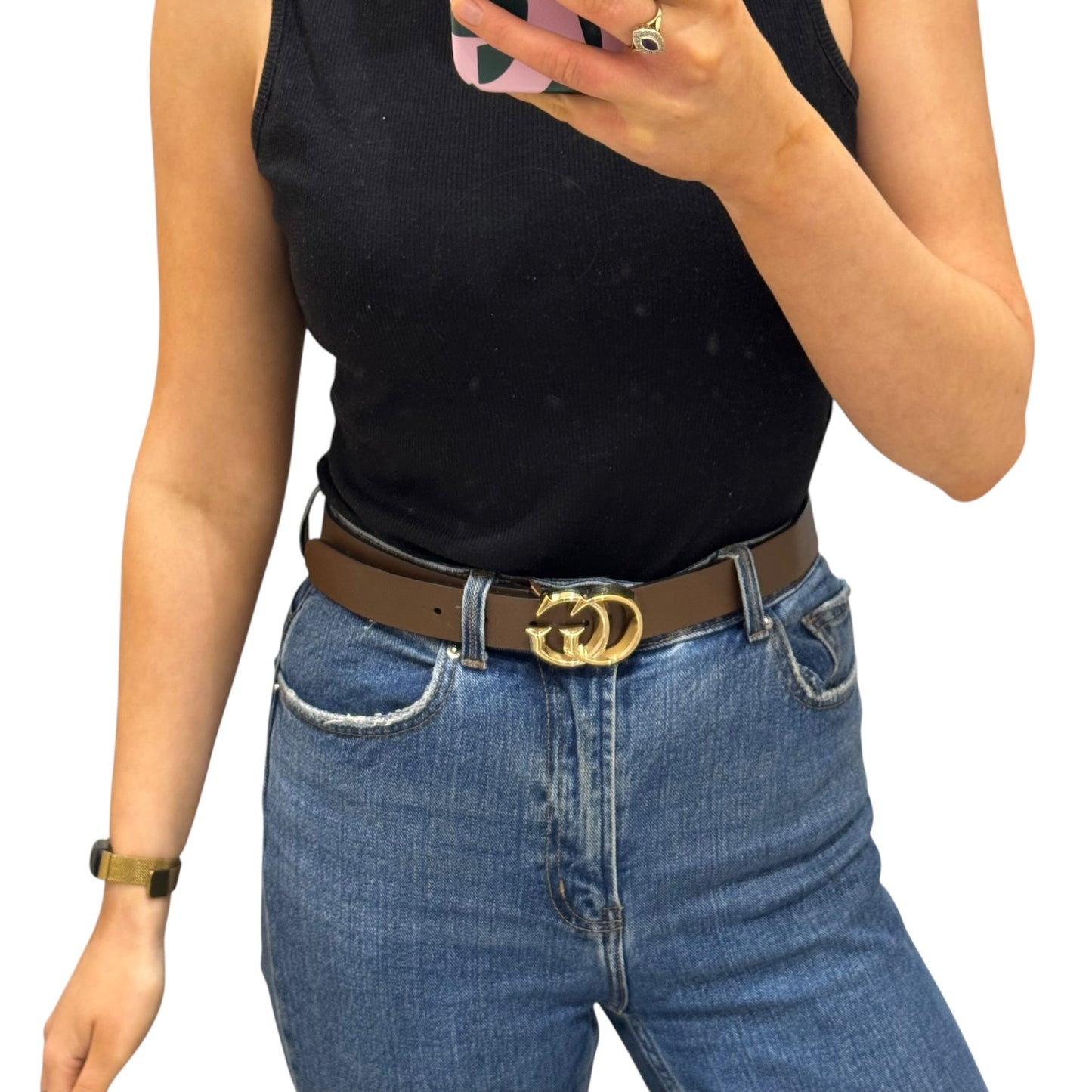 Gucci Brown Belt with Gold Buckle