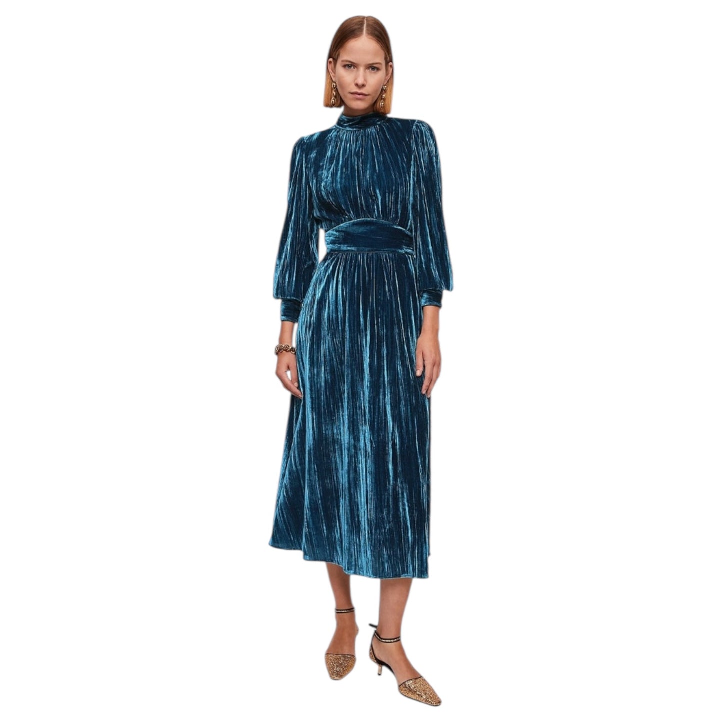 Jigsaw Blue Plisse Velvet Midi Dress - 10