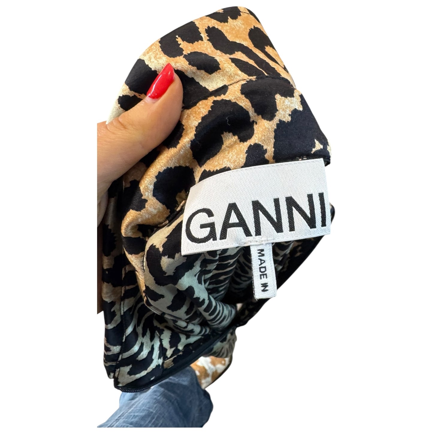 Ganni Leopard-Print Silk-Blend Satin Mini Shirtdress - 10