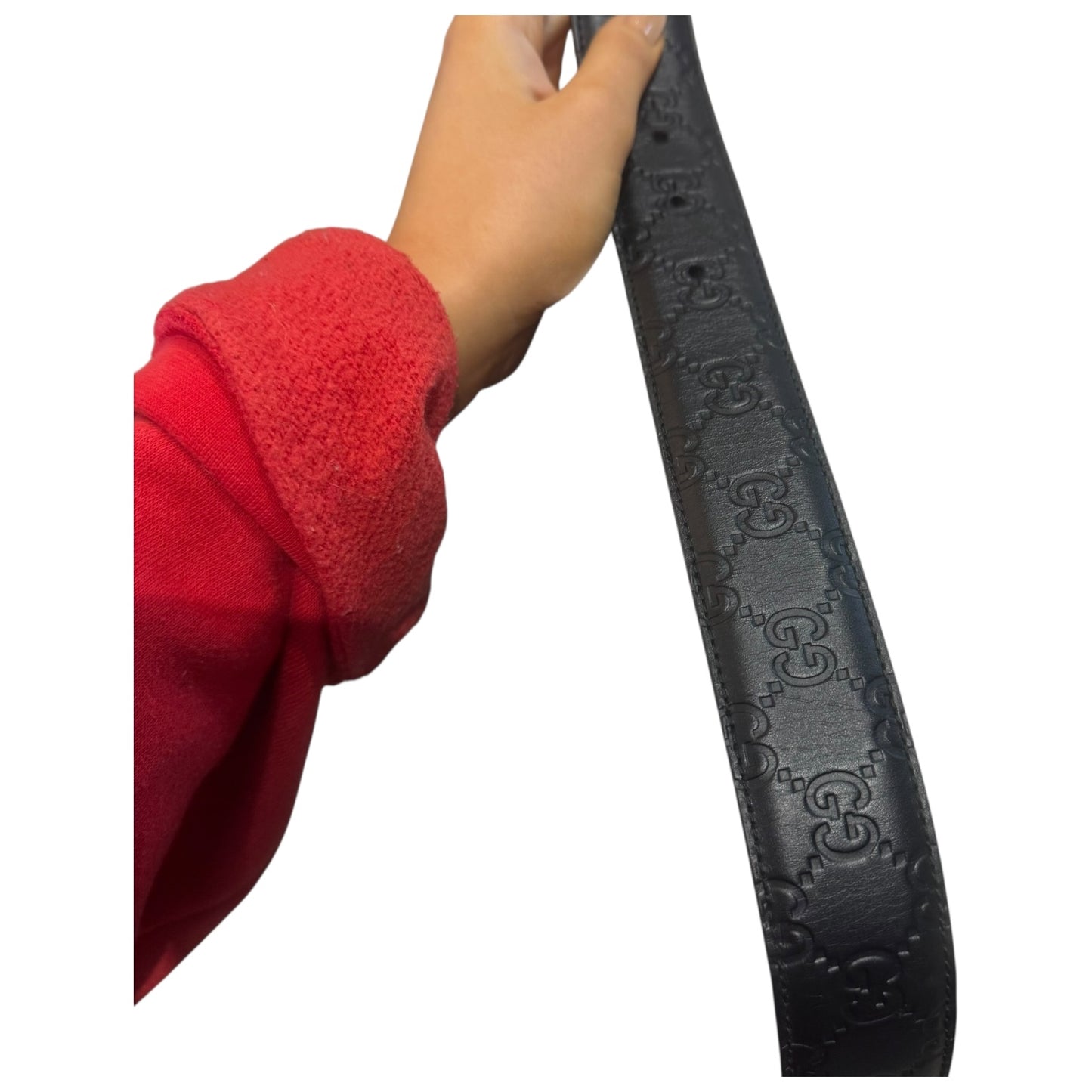 Gucci Black Guccissima Leather Belt with Gold Interlocking Buckle