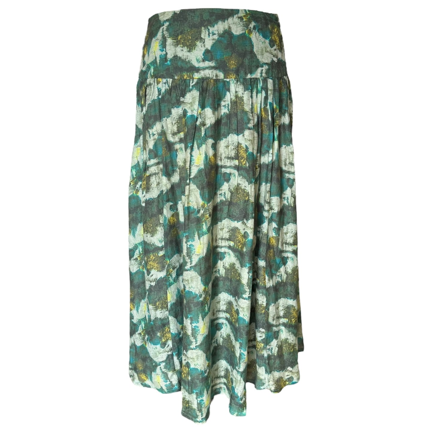 Toast Green Patterned Cotton and Silk Midi Skirt - 10
