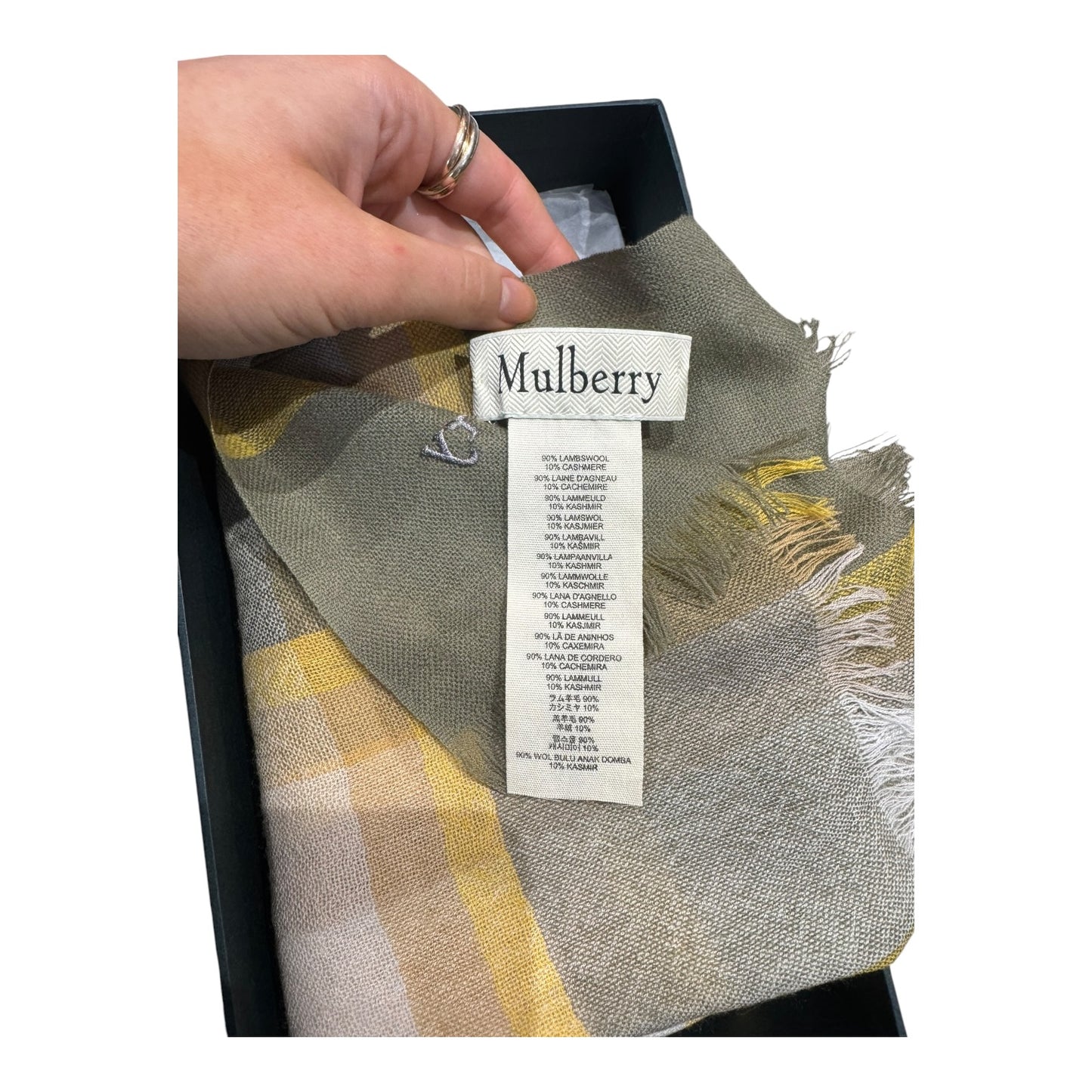 Mulberry Mega Check Green and Yellow Lightweight Scarf - NEW