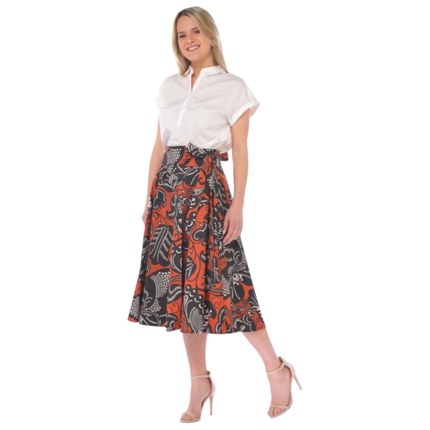 Icona 100% Cotton Brown and Black Print Skirt - 12 - NEW