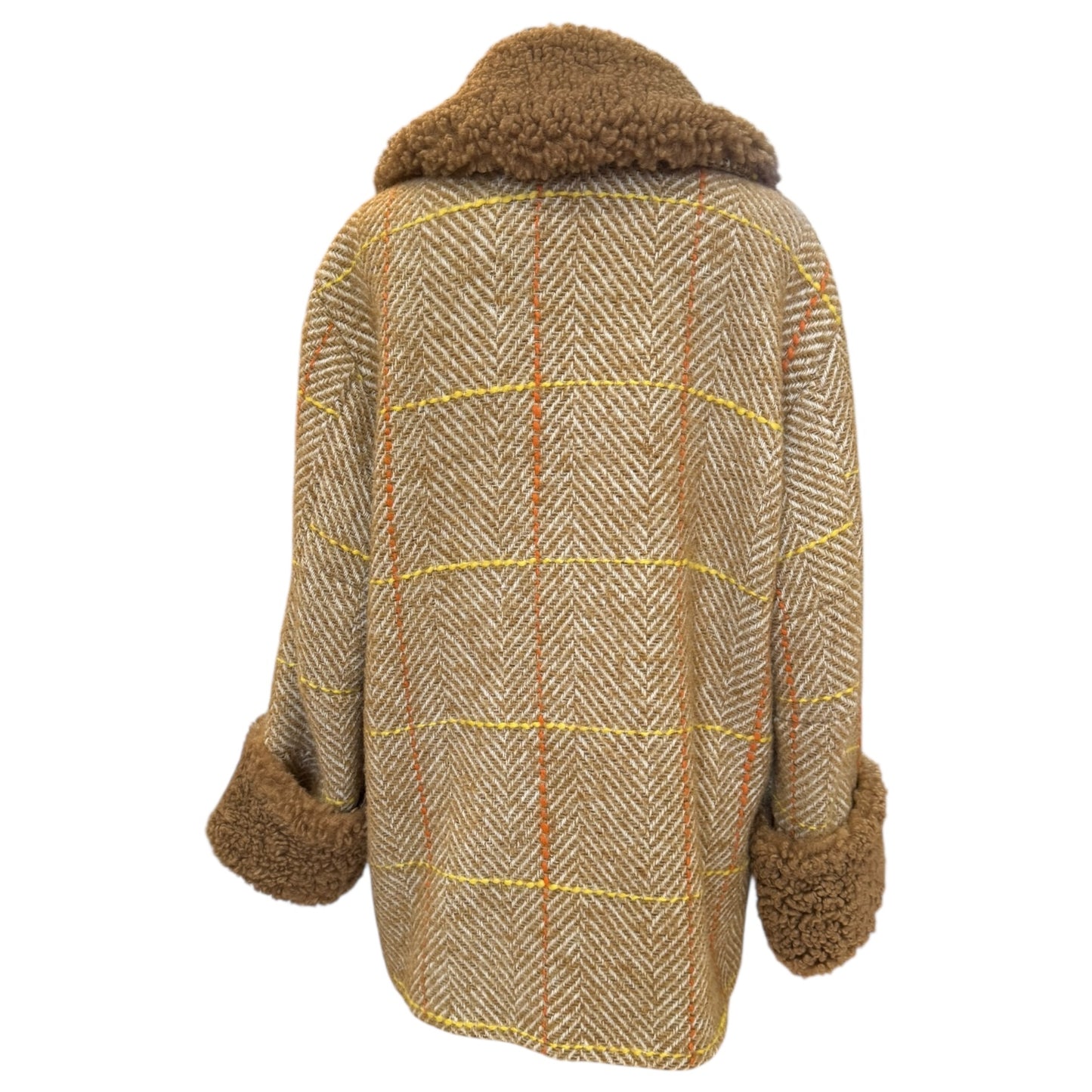 iBlues Tan Check Coat with Removable Shearling Trim - 6/8