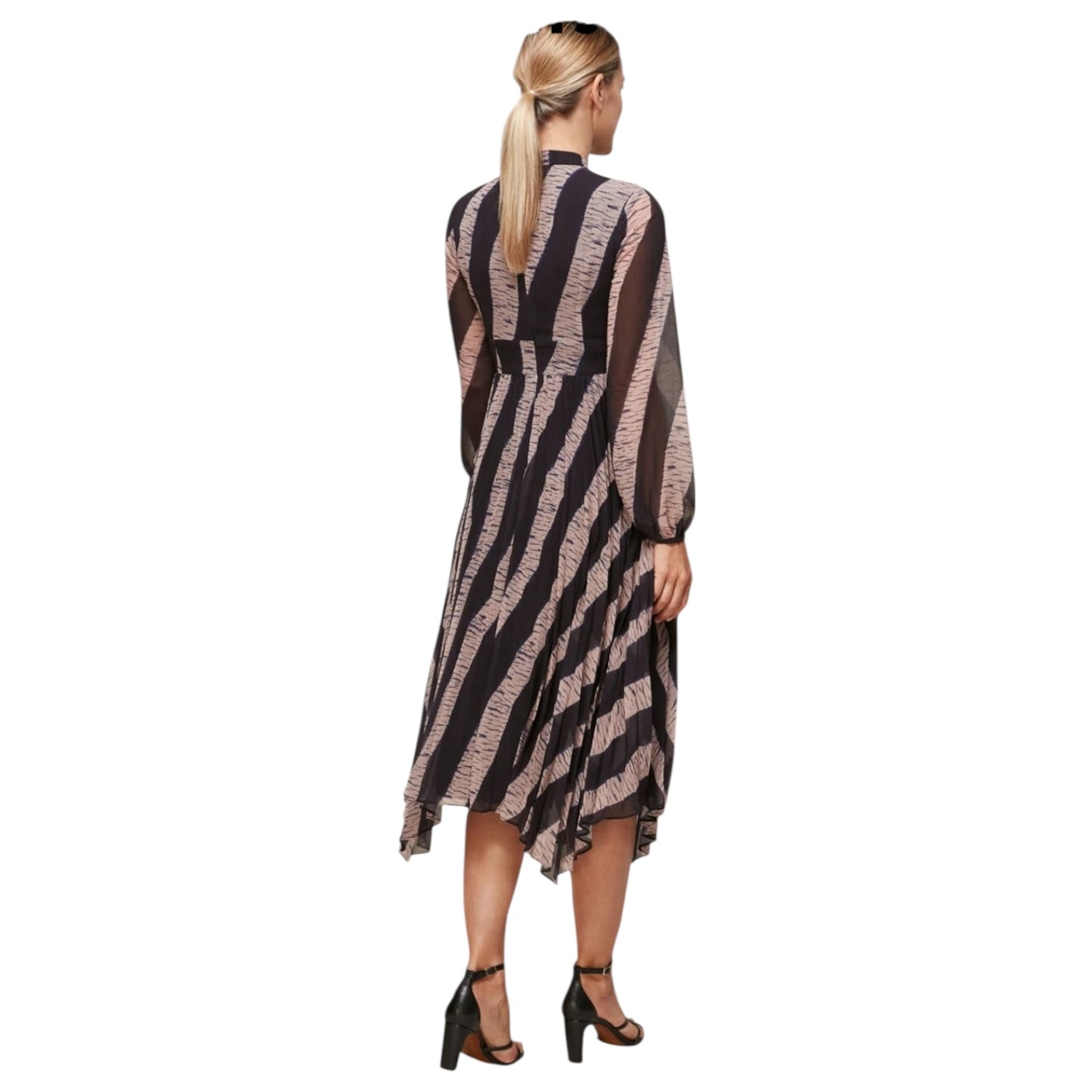Whistles Shibori Print Pleated Dress in Navy and Pale Pink - 10 - NEW
