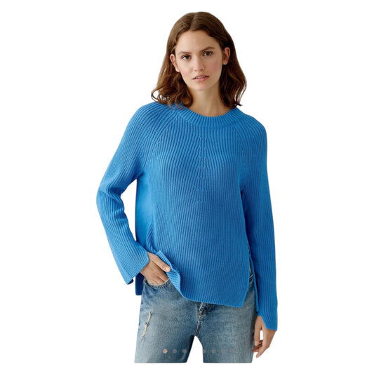 Oui Blue Cotton Rib Knit Sweater - 18