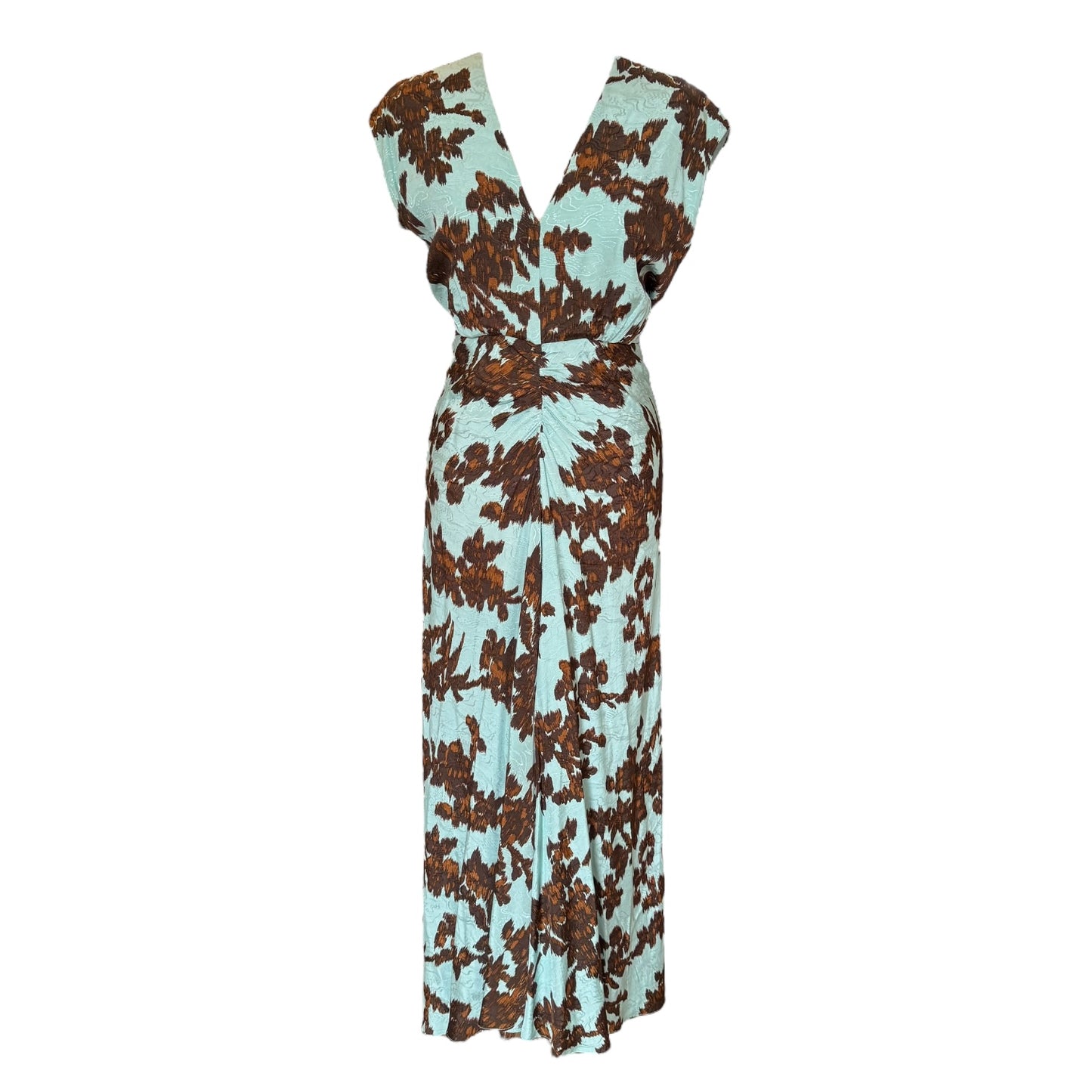 Jigsaw Turquoise and Brown 'Jacquard Ruched Midi' Dress - 12