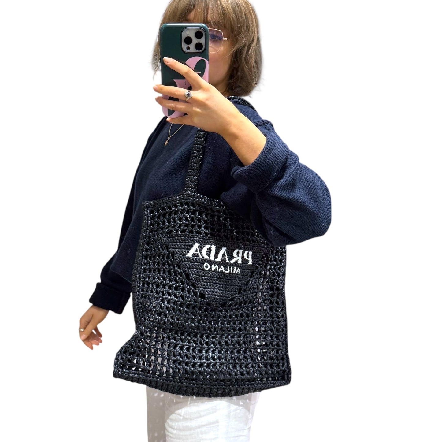 Prada Black Raffia Tote Bag