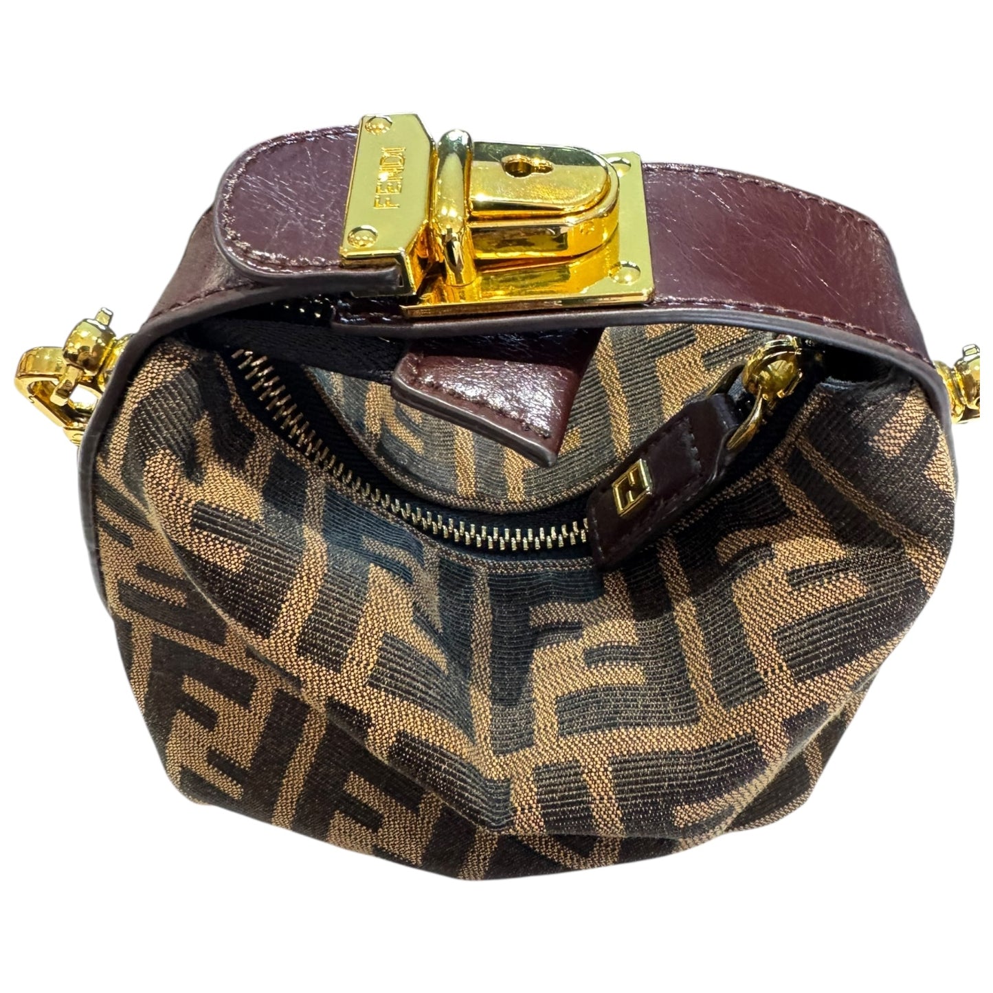 Fendi Zucca Monogram Mini Bag with Burgundy