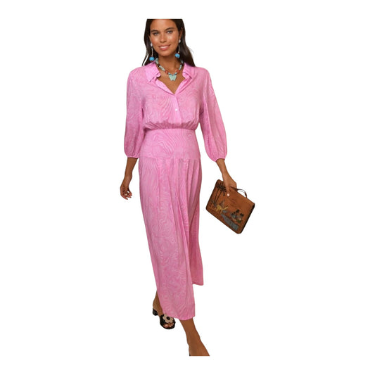 Rixo Izzy Pink Marble Zebra Pleated Shirt Dress - 14 & 16 - NEW