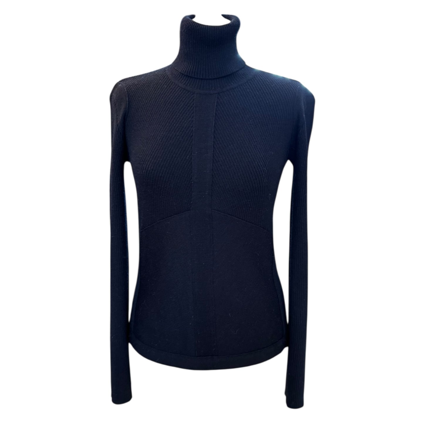 Marc Auriel Navy Wool Blend Rib Polo Neck Sweater - 10/12