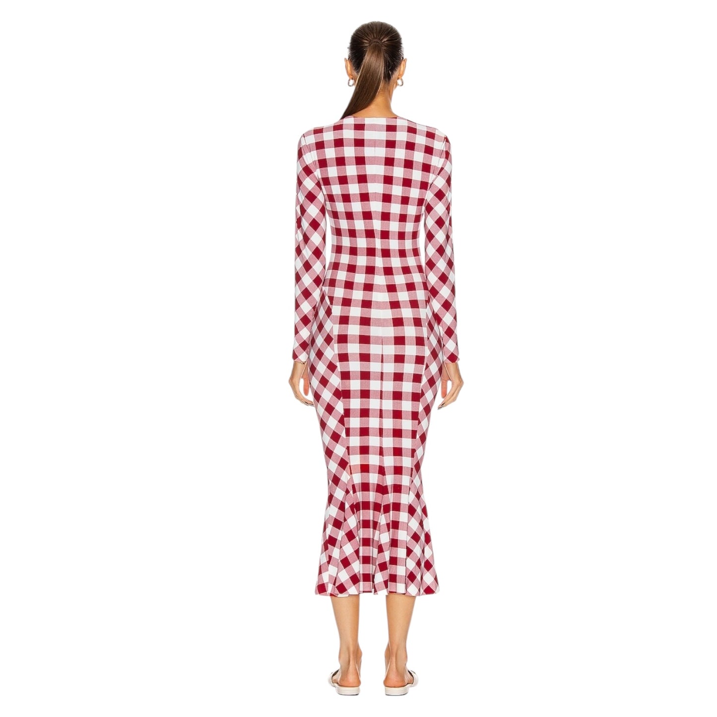 Norma Kamali Red Check Fishtail Dress - 10