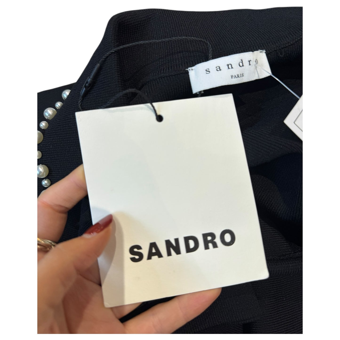 Sandro Suity Black Pearl Knit Dress - 10/12 - NEW