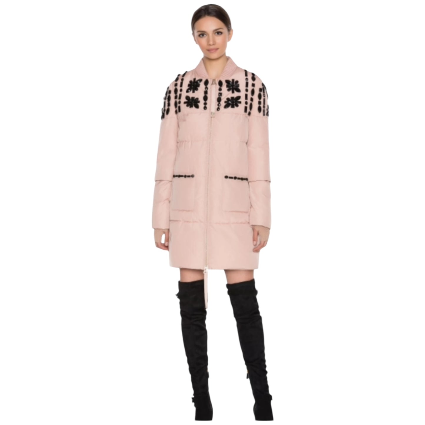 Twin Set Pink Embroidered Quilted Coat - 12