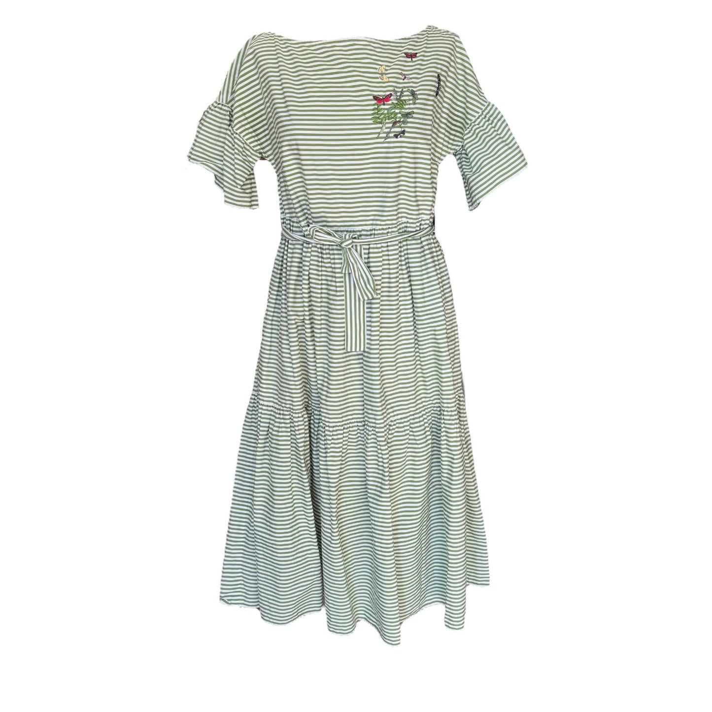 Max Mara Green Stripe Tiered Midi Dress - 12