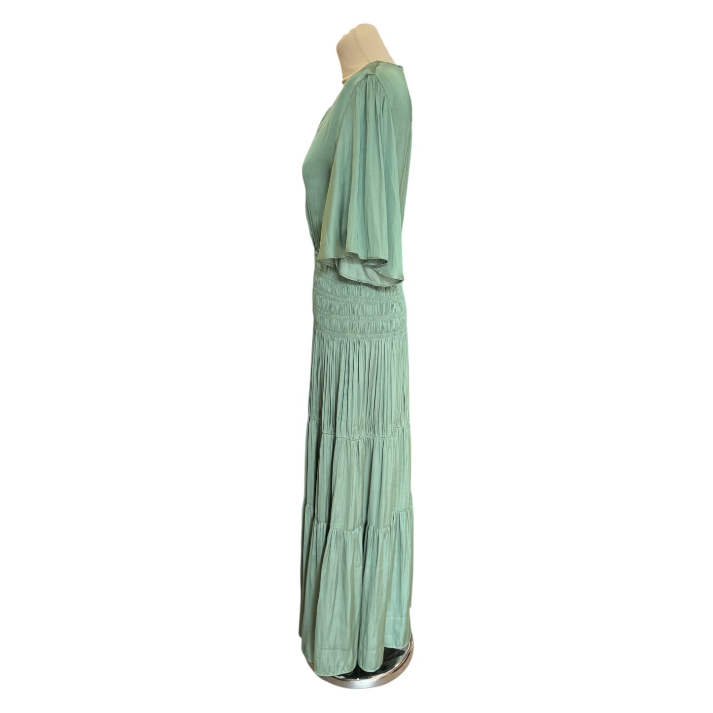 Maje Soft Green Satin Pleated Maxi Dress - 12