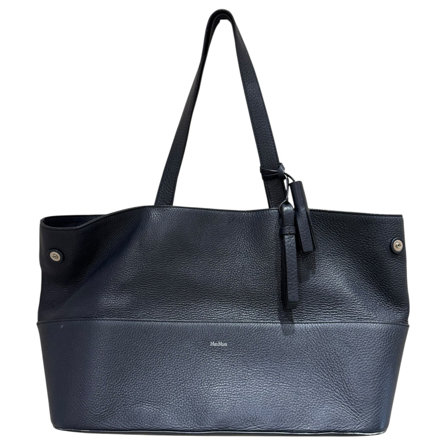 Max Mara Navy Leather Tote Bag
