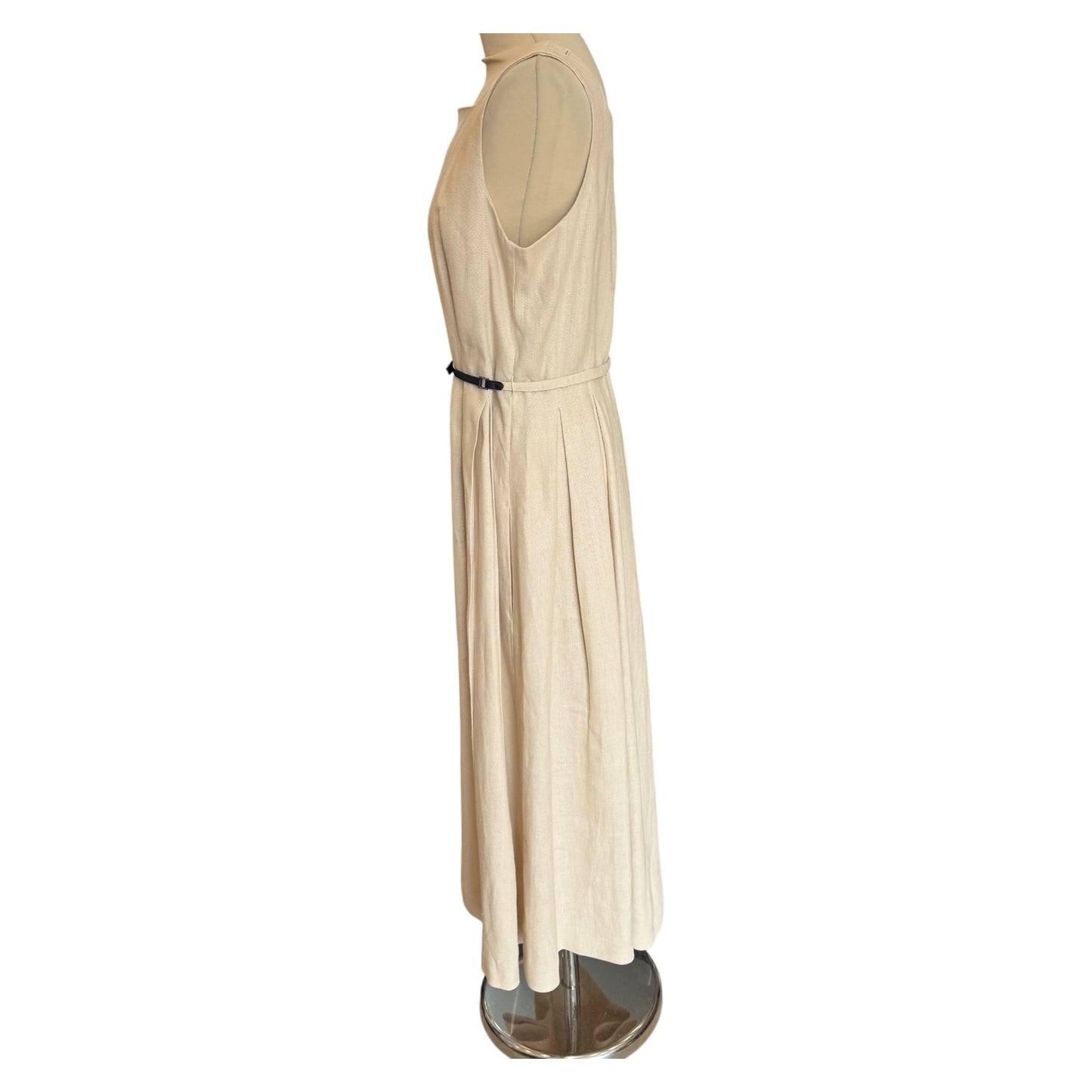 'S Max Mara Light Beige Linen Square Neck Midi Dress - 14