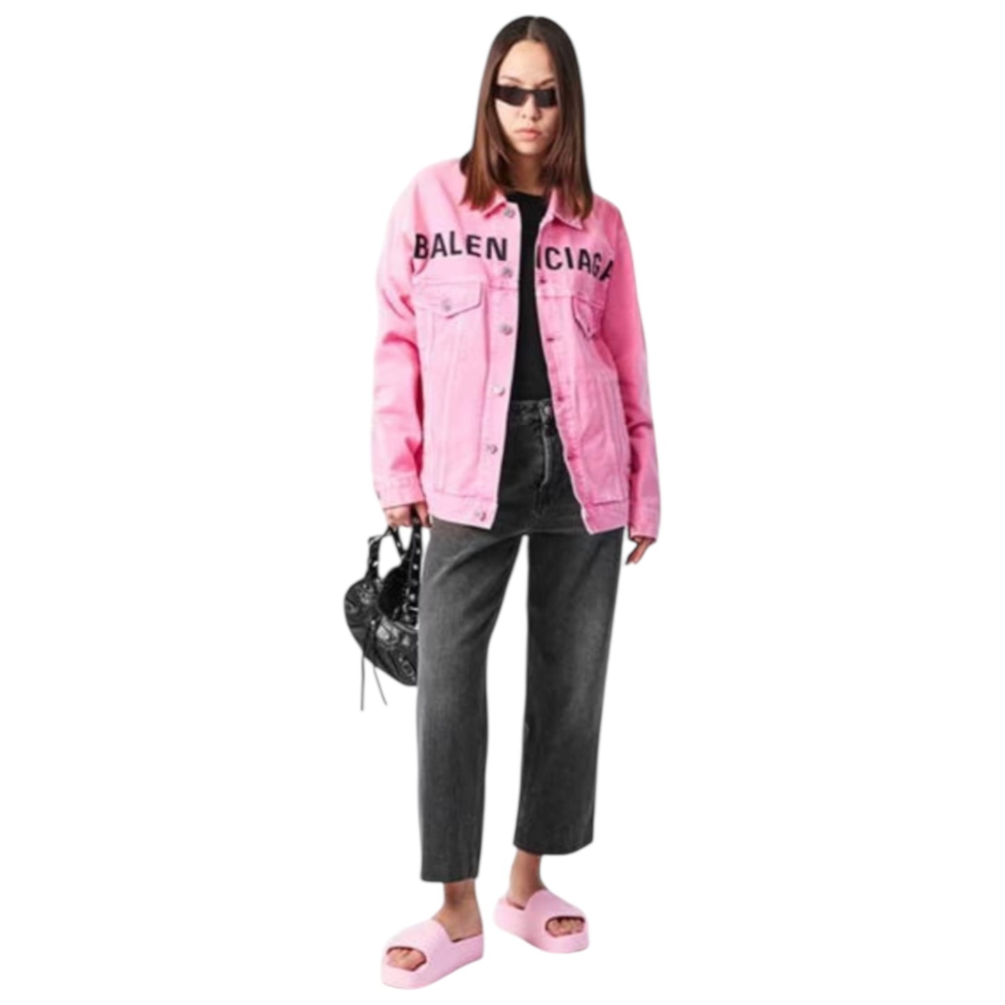 Balenciaga Pink Printed Logo Denim Jacket