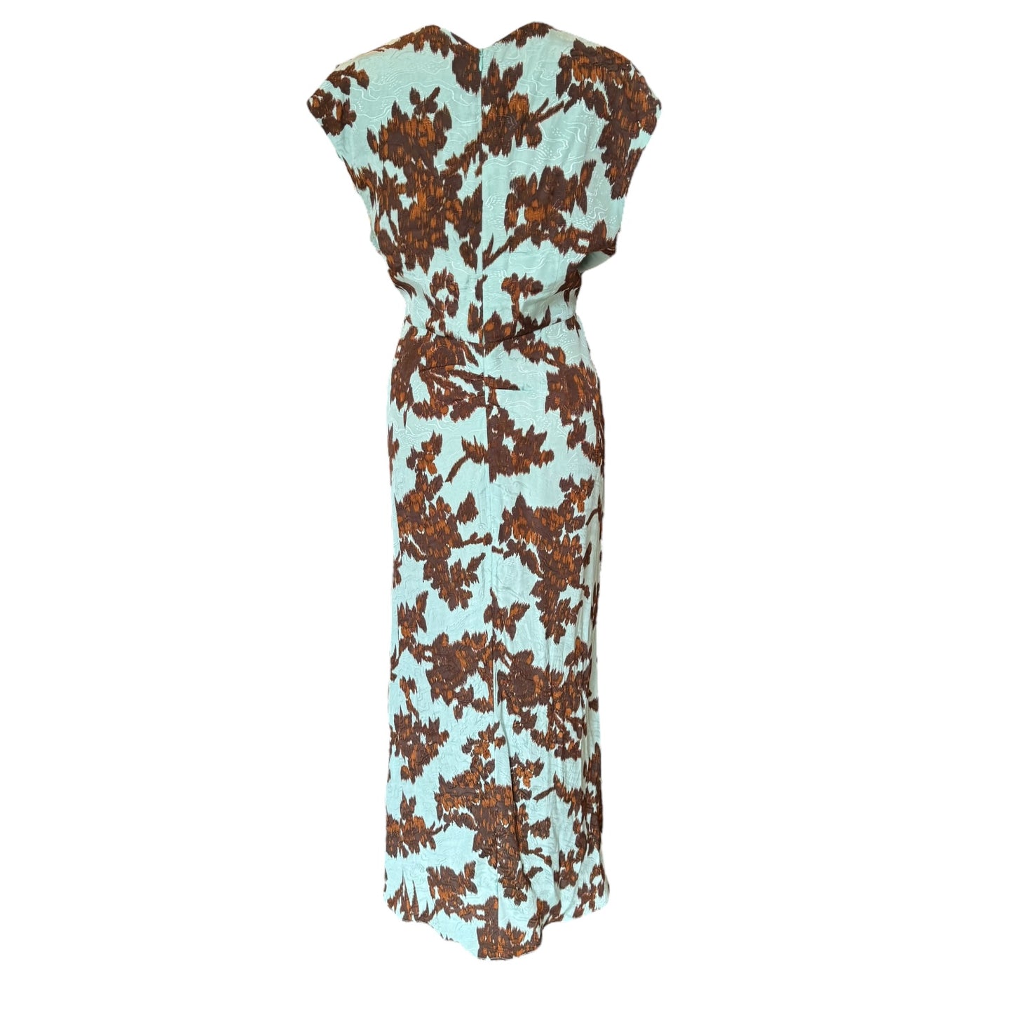 Jigsaw Turquoise and Brown 'Jacquard Ruched Midi' Dress - 12