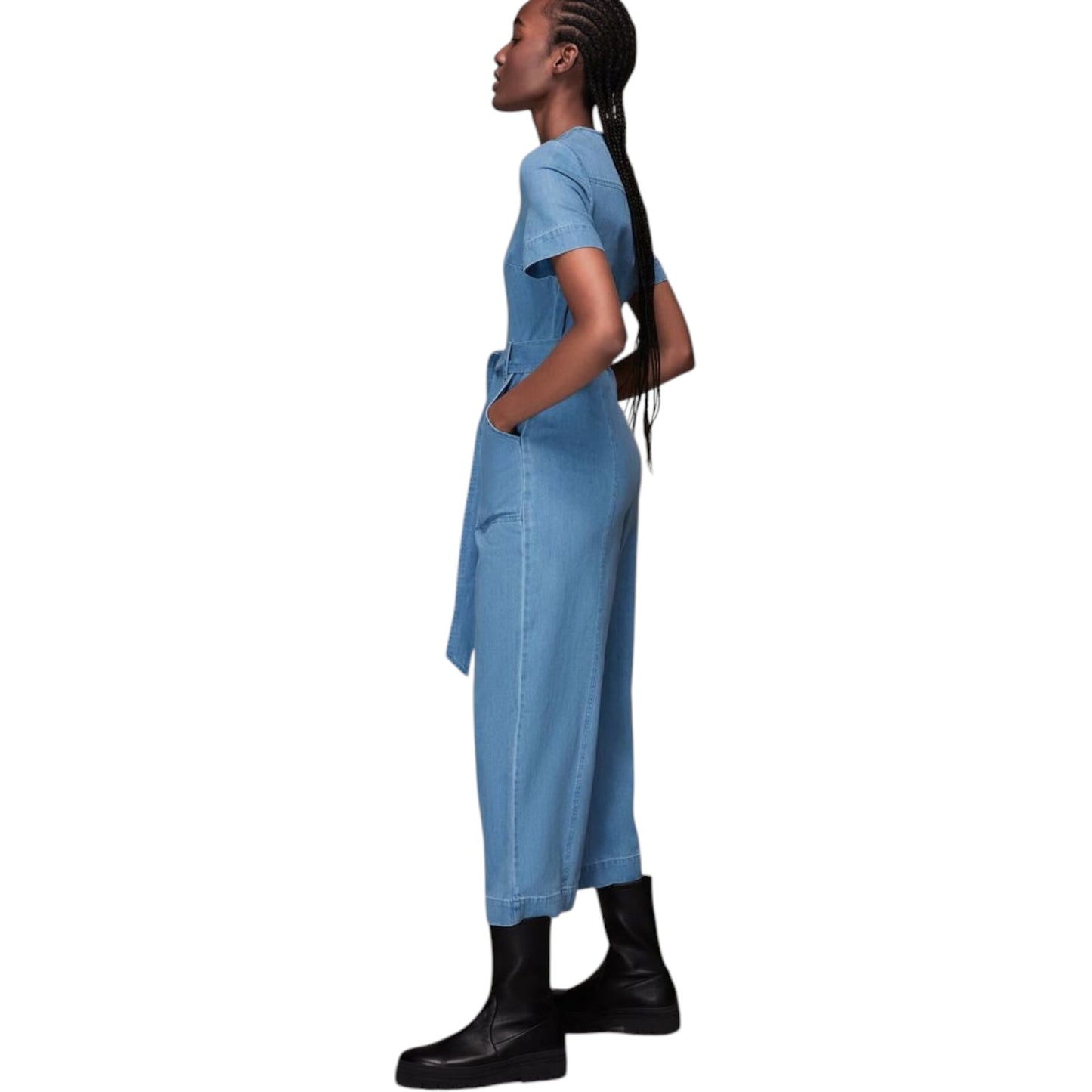 Whistles Short Sleeve Denim Jumpsuit - 10 - NEW