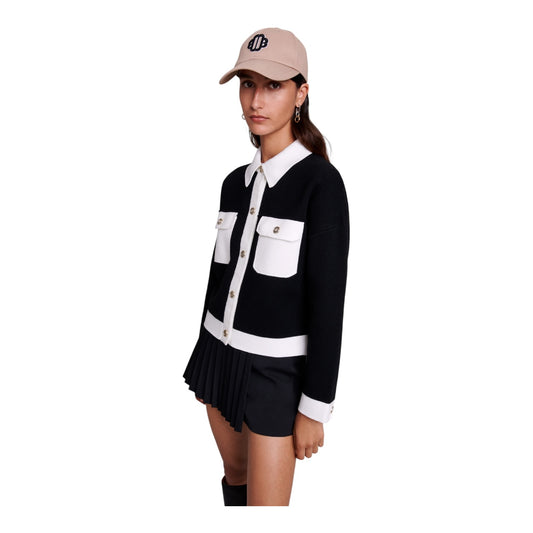 Maje Black and White Knitted Cardigan - 12 - NEW