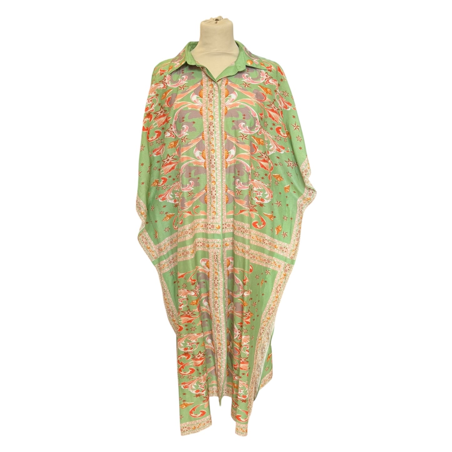 By Malina Green and Pink Minella Print Kaftan - 12 / 14