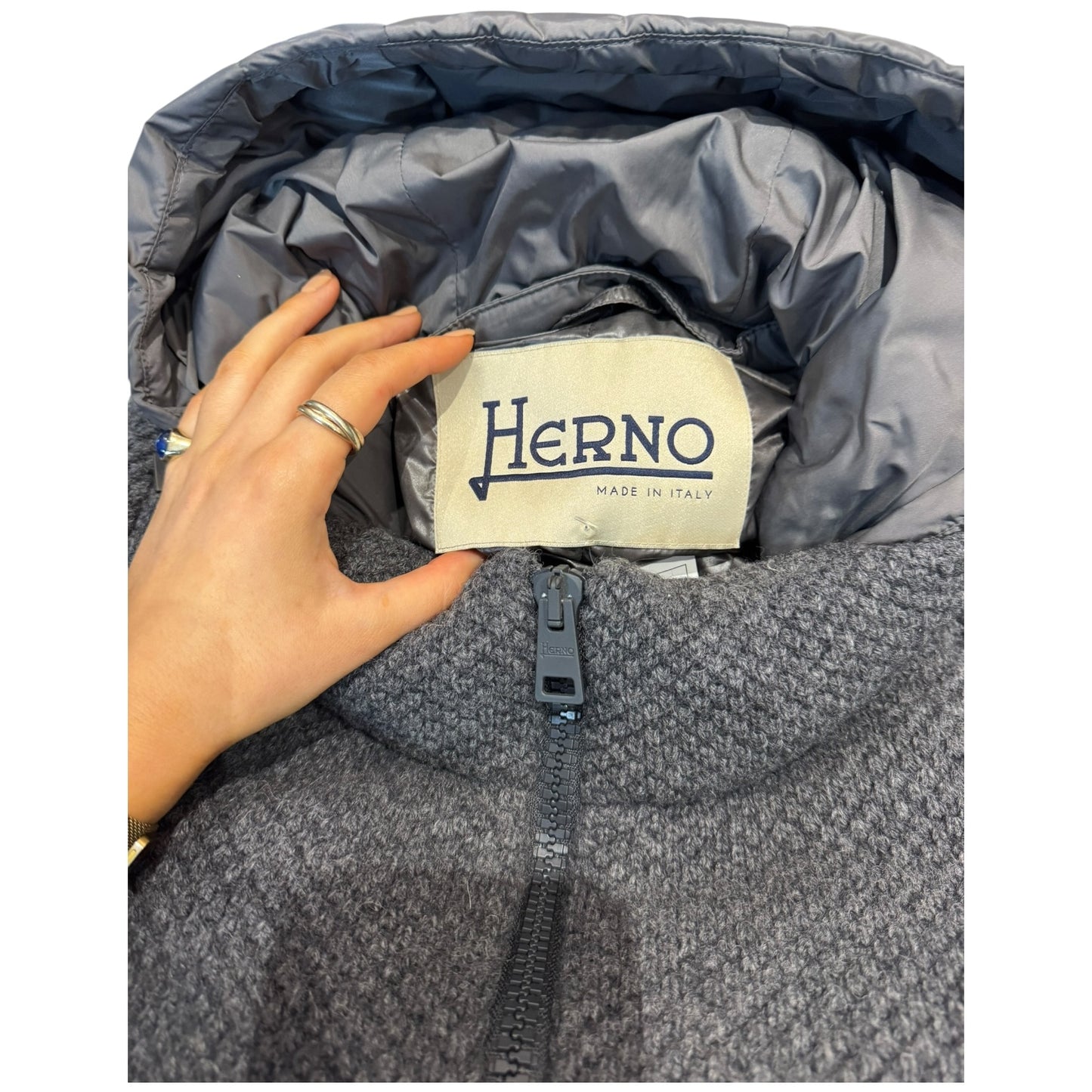 Herno Funnel-Neck Knit and Down Combo Coat - 10