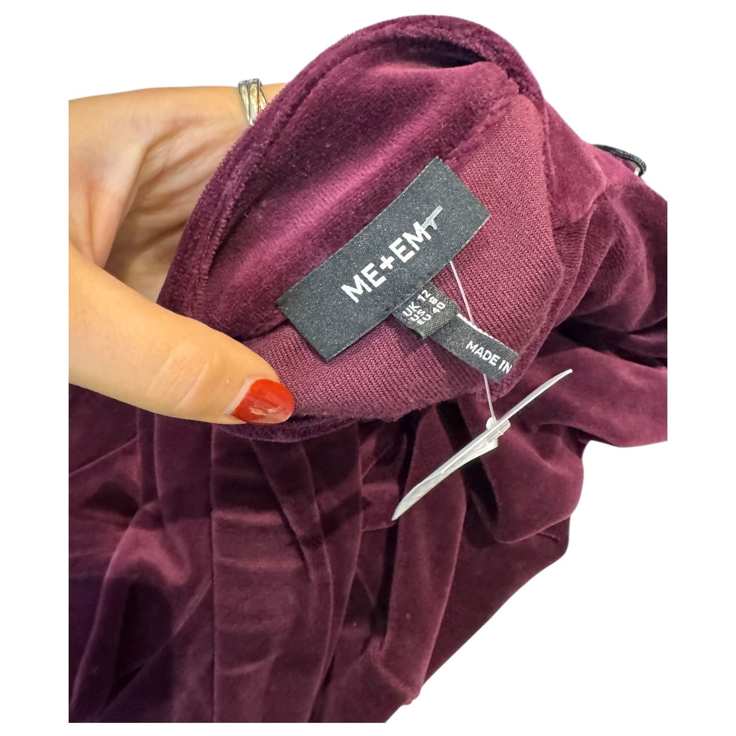 Me + Em Burgundy Ruche Sleeve Stretch Velvet Swing Dress - 12