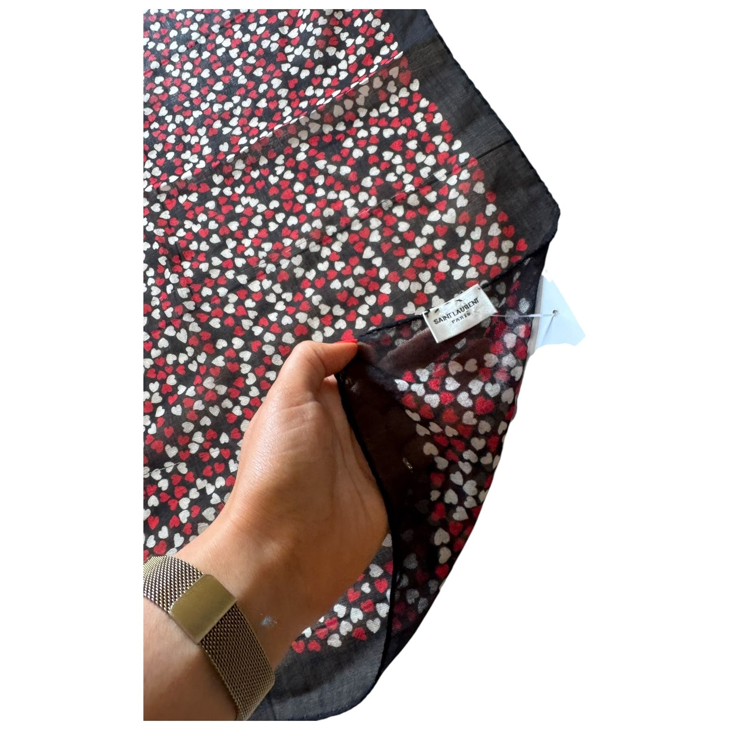 Saint Laurent Black Red and White Heart Scarf